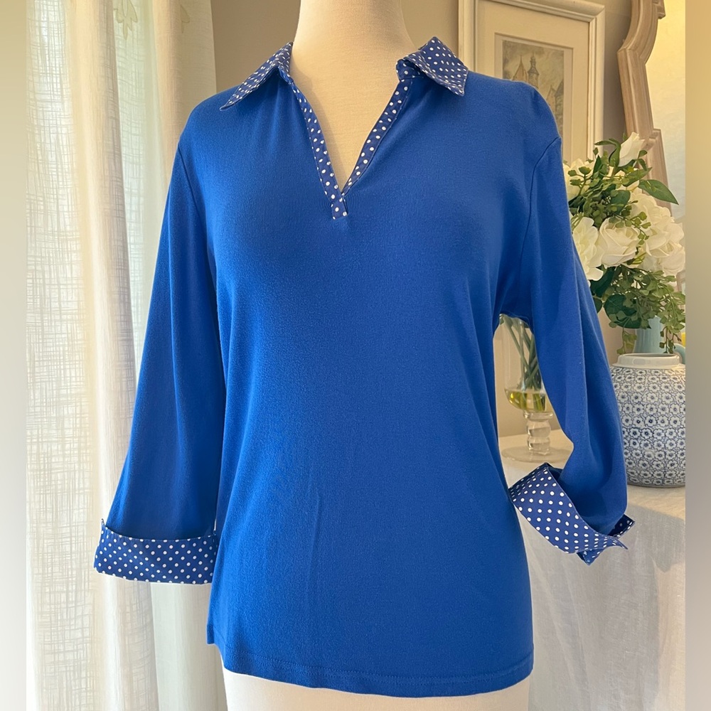 Blue Polka Dot Collar Women's Top - Picture 5 of 10